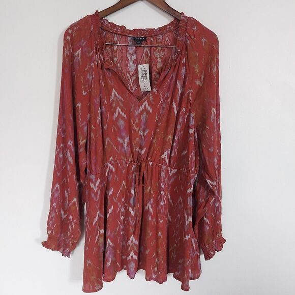 Torrid Crepe Tie Waist Peasant Blouse Ruffled Tie Collar Size 2XL - Picture 3 of 9
